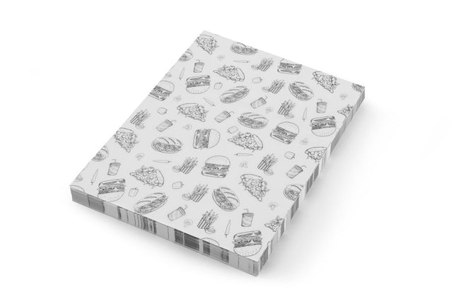 Fedttæt papir, HENDI, Fast Food Illustration Pattern, 500 stk., 200x250mm
