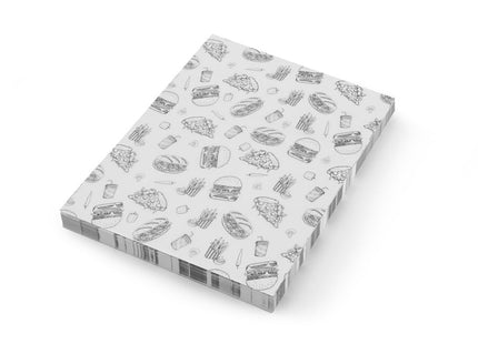 Fedttæt papir, HENDI, Fast Food Illustration Pattern, 500 stk., 305x305mm