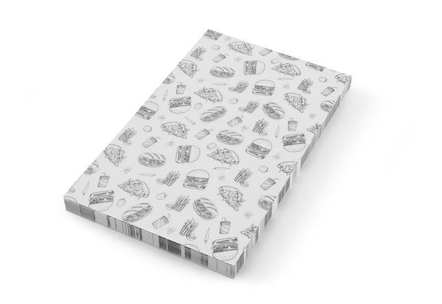 Fedttæt papir, HENDI, Fast Food Illustration Pattern, 500 stk., 250x350mm