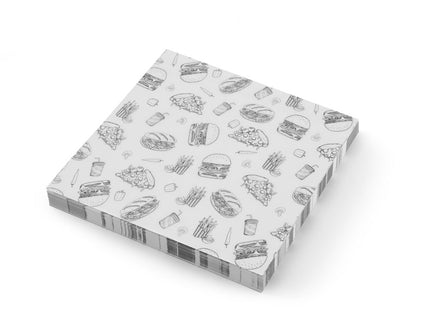 Fedttæt papir, HENDI, Fast Food Illustration Pattern, 500 stk., 305x305mm