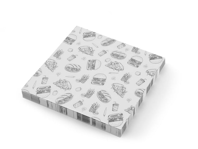 Fedttæt papir, HENDI, Fast Food Illustration Pattern, 500 stk., 305x305mm