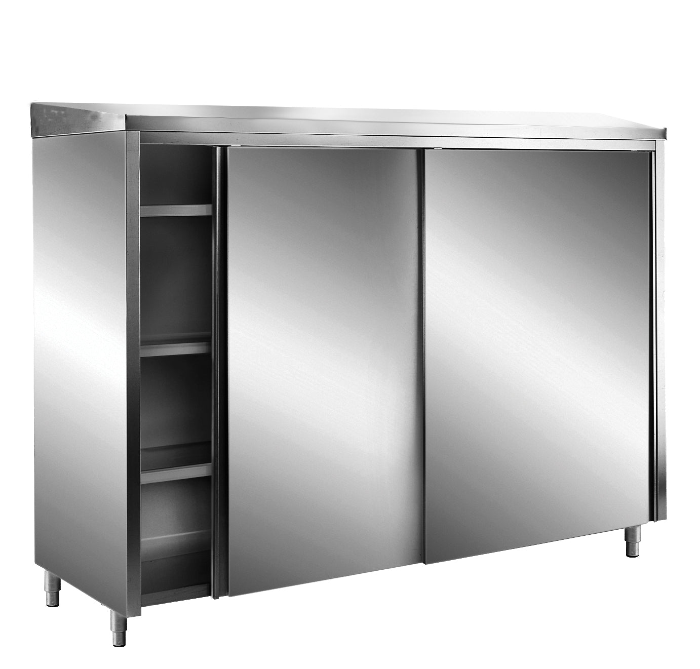 SARO Opbevaringsskab i rustfrit stål med skydelåger AISI 430, skrånende tag, 2000x600