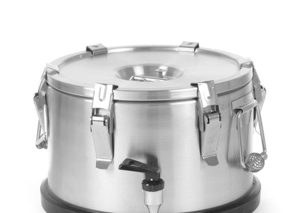 Isoleret transportbeholder – med tappehane, HENDI, Profi Line, 25L, Sølv, ⌀330x(H)430mm