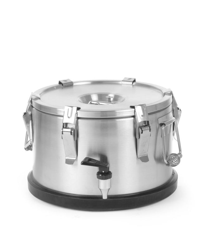 Isoleret transportbeholder – med tappehane, HENDI, Profi Line, 50L, Sølv, ⌀480x(H)380mm