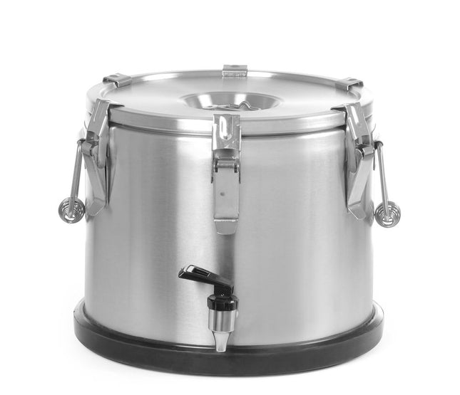 Isoleret transportbeholder – med tappehane, HENDI, Profi Line, 10L, Sølv, ⌀330x(H)220mm
