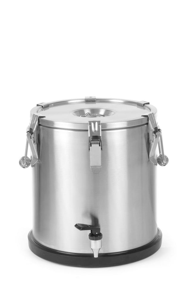 Isoleret transportbeholder – med tappehane, HENDI, Profi Line, 20L, Sølv, ⌀330x(H)360mm