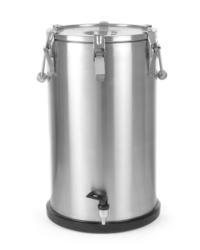 Isoleret transportbeholder – med tappehane, HENDI, Profi Line, 35L, Sølv, ⌀330x(H)570mm