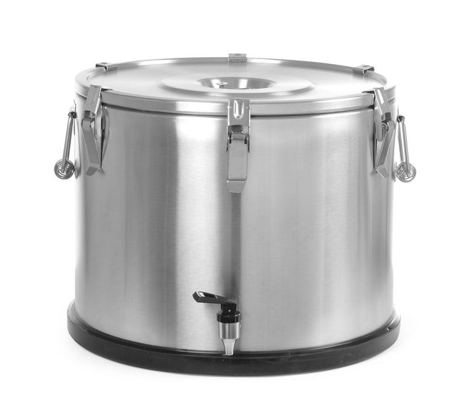 Isoleret transportbeholder – med tappehane, HENDI, Profi Line, 50L, Sølv, ⌀480x(H)380mm