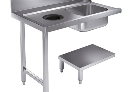 Indløbsbord med affaldshul - bundhylde - venstre - 1200 mm - til 7280.0045 / 7280.0046