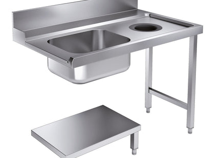 Indløbsbord med affaldshul - bundhylde - højre - 1200 mm - til 7280.0045 / 7280.0046