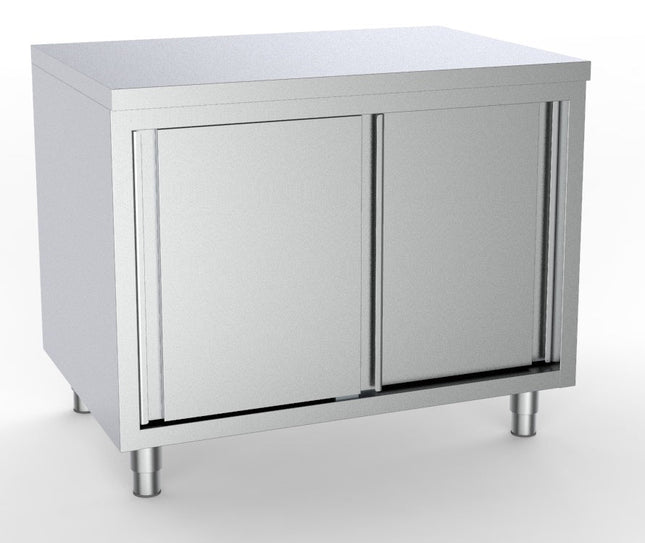 Arbejdsbord - rustfri stål - skydedøre - Mål: 600 x 1000 mm