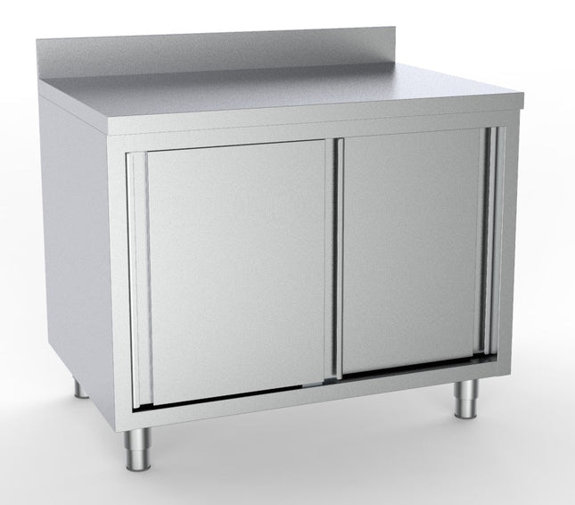 Arbejdsbord i rustfrit stål med skydedøre 600 x 1000 mm (med opstand)