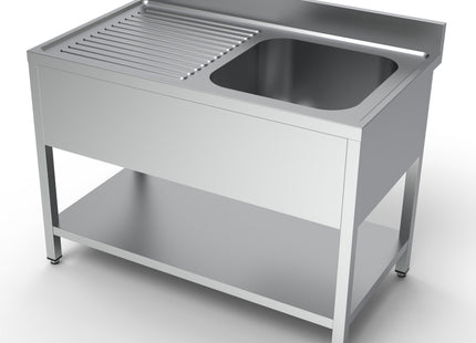 Bord med vask og hylde - 1 kumme til højre - 700 x 1200 mm