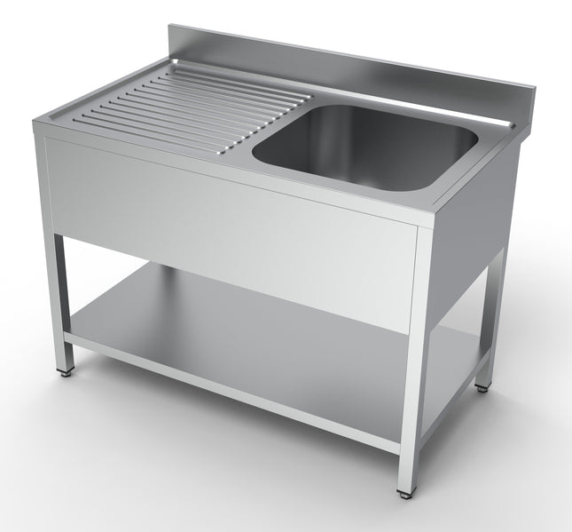 Bord med vask og hylde - 1 kumme til højre - 700 x 1200 mm