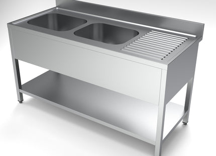 Bord med vask og hylde - 2 kummer til venstre - 700 x 1600 mm