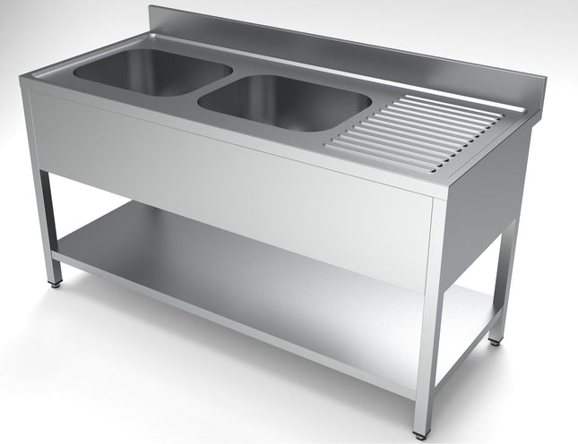 Bord med vask og hylde - 2 kummer til venstre - 700 x 1600 mm