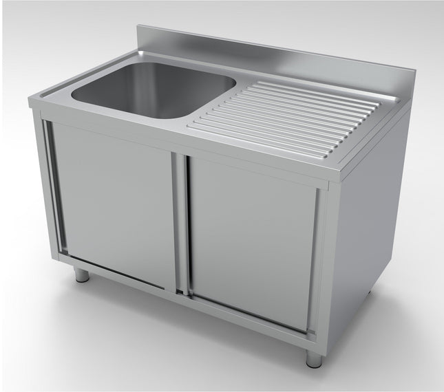Bord med 1 vask - venstre - skydedøre - 700 x 1200 mm