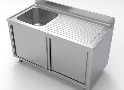 Bord med 1 vask - venstre - skydedøre - 700 x 1400 mm