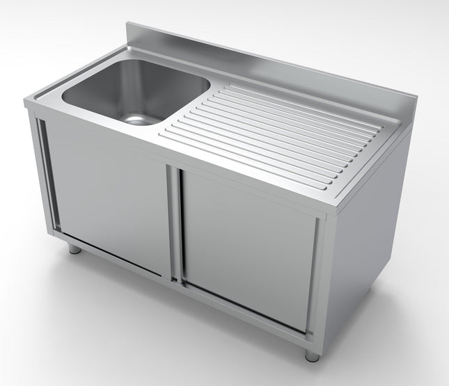 Bord med 1 vask - venstre - skydedøre - 700 x 1400 mm