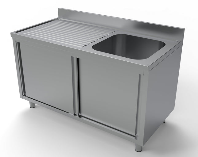 Bord med vask og skydedøre - 1 kumme til højre - 700 x 1400 mm