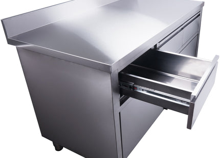 Skab med skydedøre og 3 skuffer - bagkant - 700 x 1600 mm