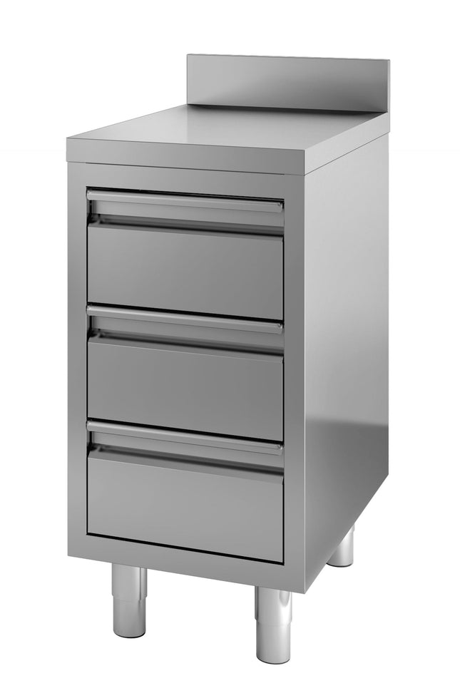 Arbejdsbord i rustfrit stål med skuffer 700 x 400 mm (med opstand)