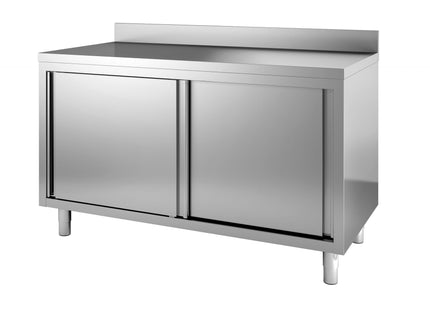 Arbejdsbord i rustfrit stål med skydedøre 600 x 1200 mm (med opstand)