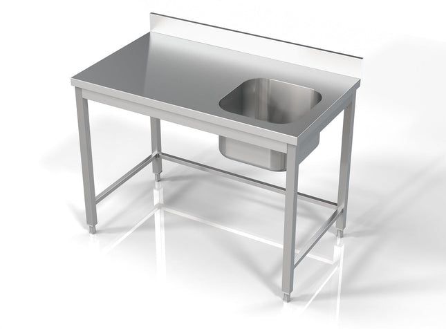 Bord med 1 vask - højre - 700 x 1200 mm