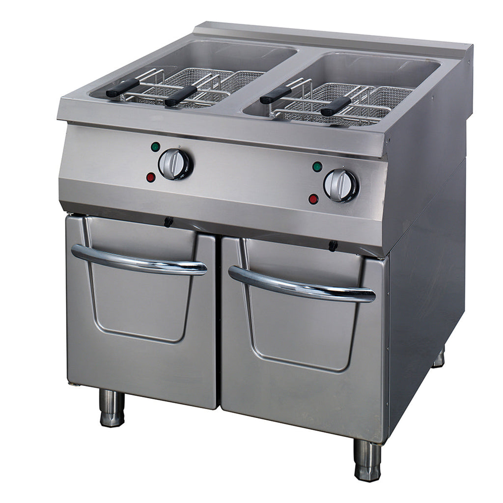 Professionel friturekoger - 2 x 22L - Dobbelt enhed - 90 cm dyb - med aftapningshane - Elektrisk