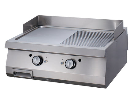 Premium bageplade - Halvrillet krom - Dobbelt enhed - 90 cm dyb - Elektrisk
