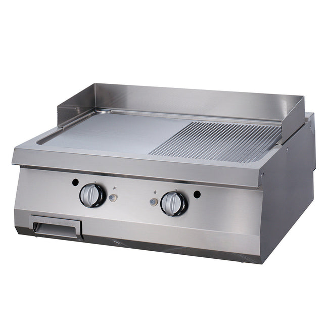 Premium bageplade - Halvrillet - Dobbelt enhed - 90 cm dyb - Gas