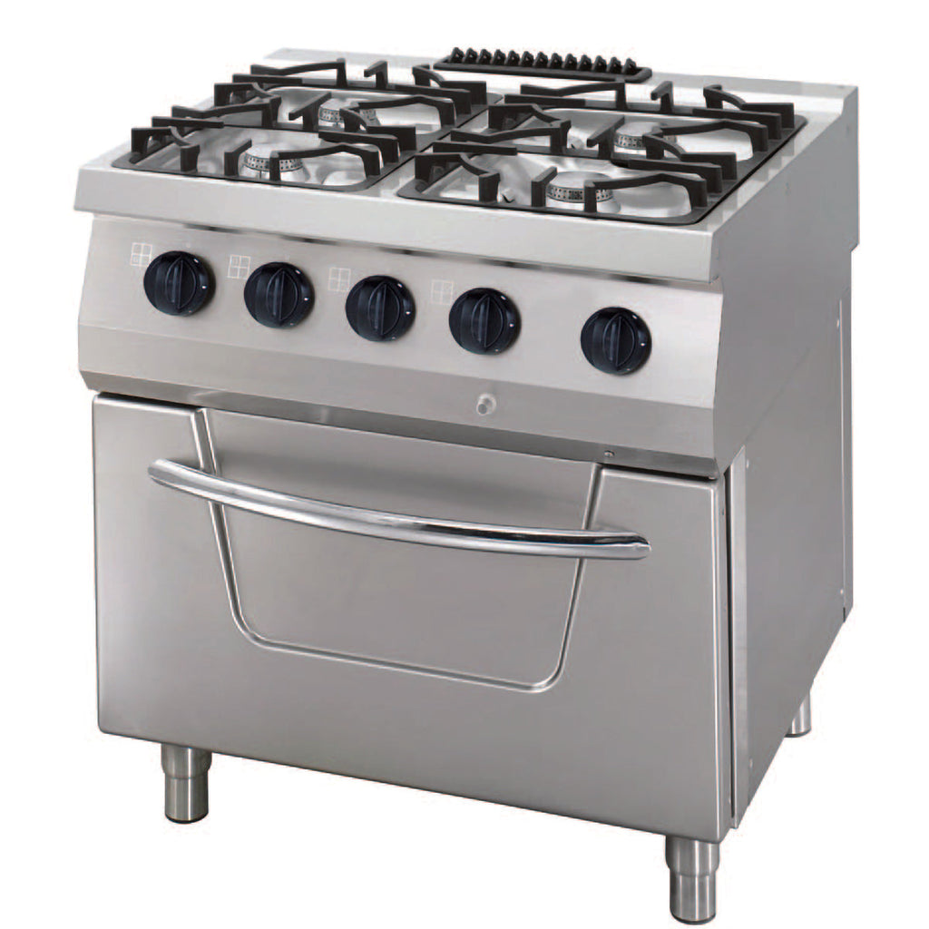 Kraftig Komfur - 4 Blus - Dobbelt Enhed - 70cm Dyb - 30kW - Gas inkl. El-ovn