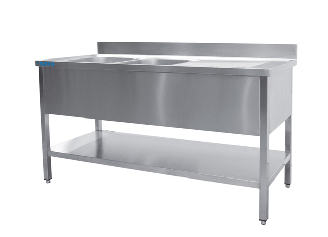Bord med vask - To kar - vask venstre - 700 x 1600 mm