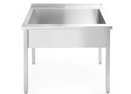 Bord med enkelt vaskekumme, med bagkant – boltmonteret, dybde 600 mm, HENDI, Budget Line, 1000x600x(H)850mm