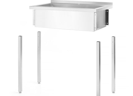 Bord med enkelt vaskekumme, med bagkant – boltmonteret, dybde 600 mm, HENDI, Budget Line, 1000x600x(H)850mm