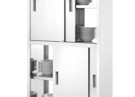 Gennemgangsskab med skillevæg og skydedøre – boltmonteret, HENDI, Kitchen Line, 800x500x(H)1800mm