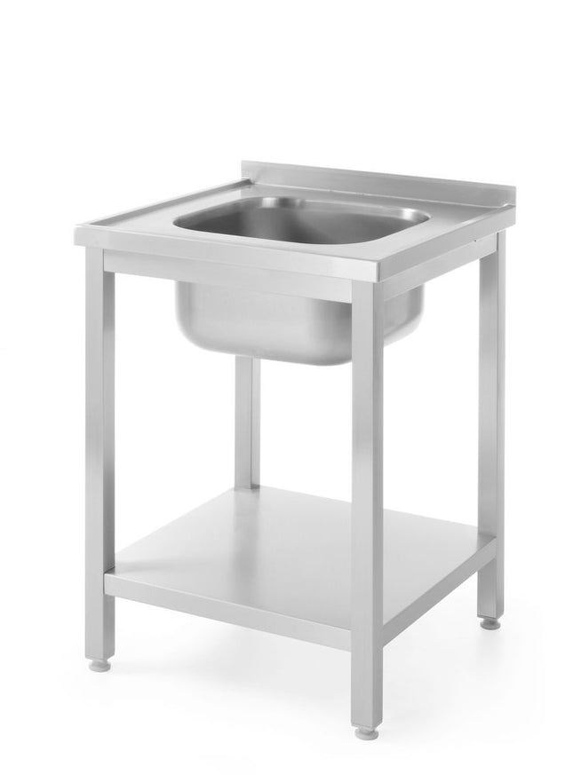 Vaskebord med hylde – boltmonteret, dybde 600 mm, HENDI, Profi Line, Centreret, 600x600x(H)850mm