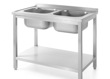 Bord med 2 vaske og hylde – boltmonteret, dybde 600 mm, HENDI, Profi Line, 1000x600x(H)850mm
