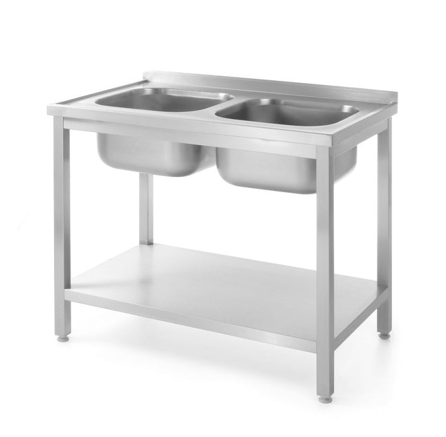 Bord med 2 vaske og hylde – boltmonteret, dybde 600 mm, HENDI, Profi Line, 1000x600x(H)850mm
