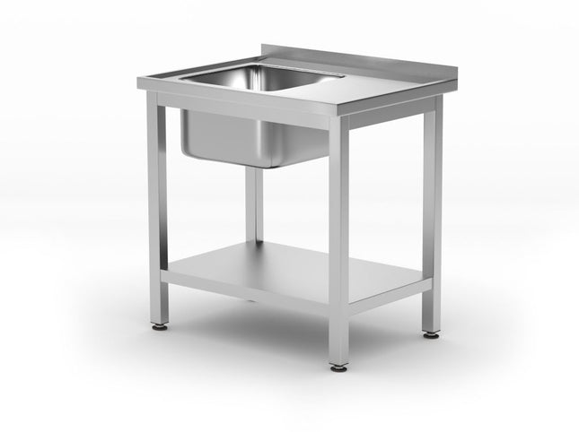 Vaskebord med hylde – boltmonteret, dybde 600 mm, HENDI, Profi Line, Centreret, 600x600x(H)850mm