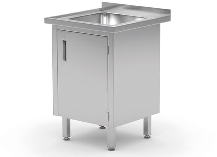 Vaskebord, svejset, med skab og hængslede låger, HENDI, Profi Line, 600x700x(H)850mm