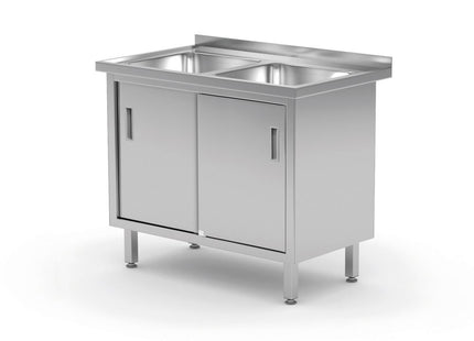 Bord med 2 vaske, skab – svejset, med skydedøre, HENDI, Profi Line, 1000x600x(H)850mm