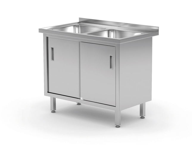 Bord med 2 vaske, skab – svejset, med skydedøre, HENDI, Profi Line, 1000x600x(H)850mm