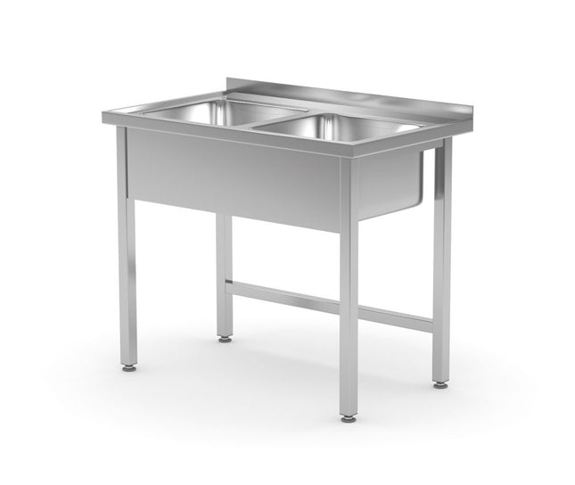 Bord med 2 vaske – svejset, HENDI, Kitchen Line, 1000x600x(H)850mm