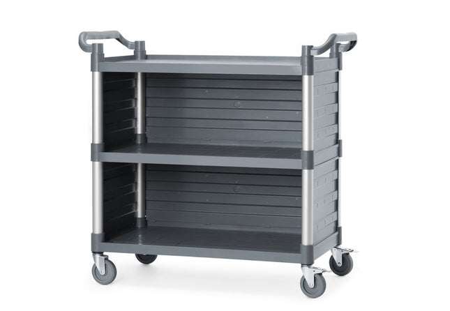 Serveringsvogn i polypropylen med 3 hylder, stor, AmerBox, Inkl. sidepaneler til hylder, 1010x500x(H)960mm