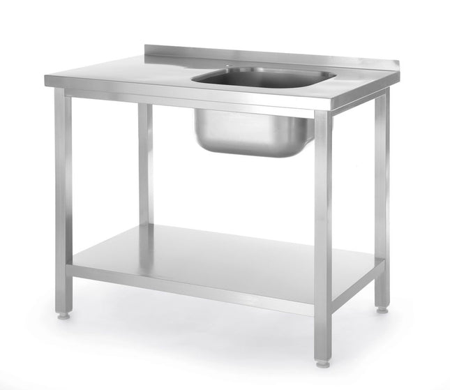 Vaskebord med hylde, boltmonteret, HENDI, Kitchen Line, vaskekumme i venstre side, 1000x600x(H)850mm