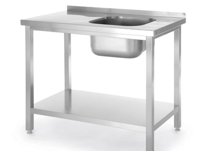 Vaskebord med hylde, boltmonteret, HENDI, Kitchen Line, vaskekumme i højre side, 1000x600x(H)850mm