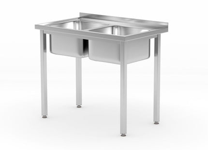 Bord med 2 vaske – boltmonteret, HENDI, Kitchen Line, To vaskekummer, 1000x600x(H)850mm