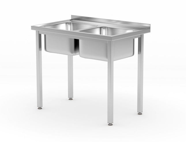 Bord med 2 vaske – boltmonteret, HENDI, Kitchen Line, To vaskekummer, 1000x600x(H)850mm