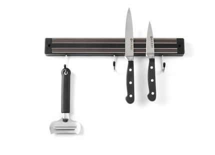 Knivmagnet med kroge, HENDI, 3 kroge, sort, (L)340mm